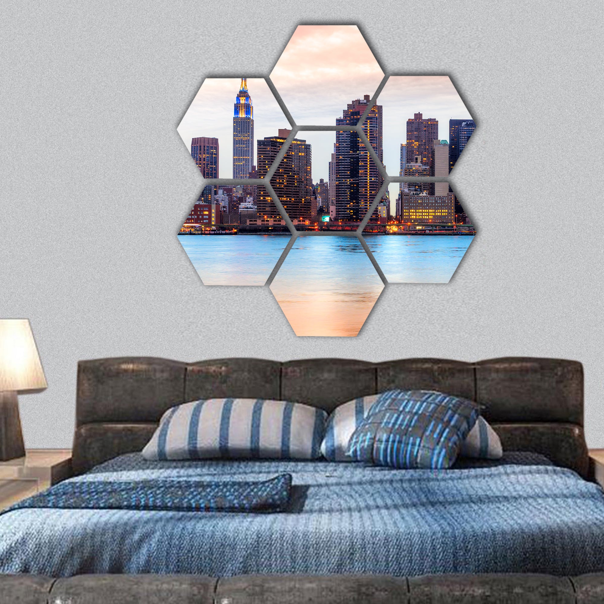 Midtown Manhattan skyline, New York hexagonal canvas wall art