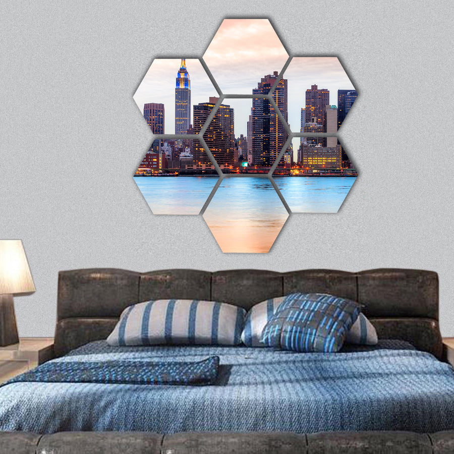 Midtown Manhattan skyline, New York hexagonal canvas wall art