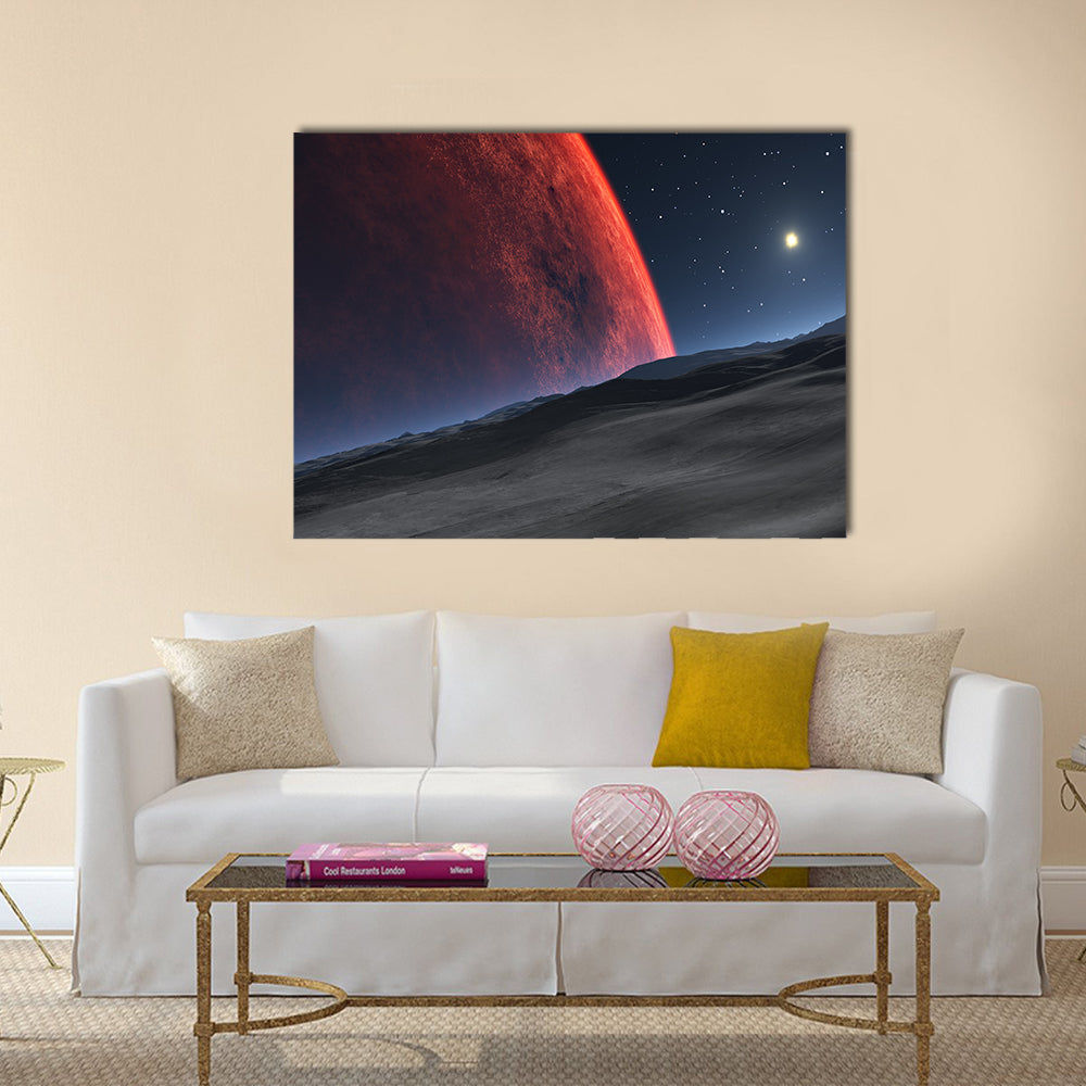 Deimos with the red planet Mars in the background Multi Panel Canvas Wall Art