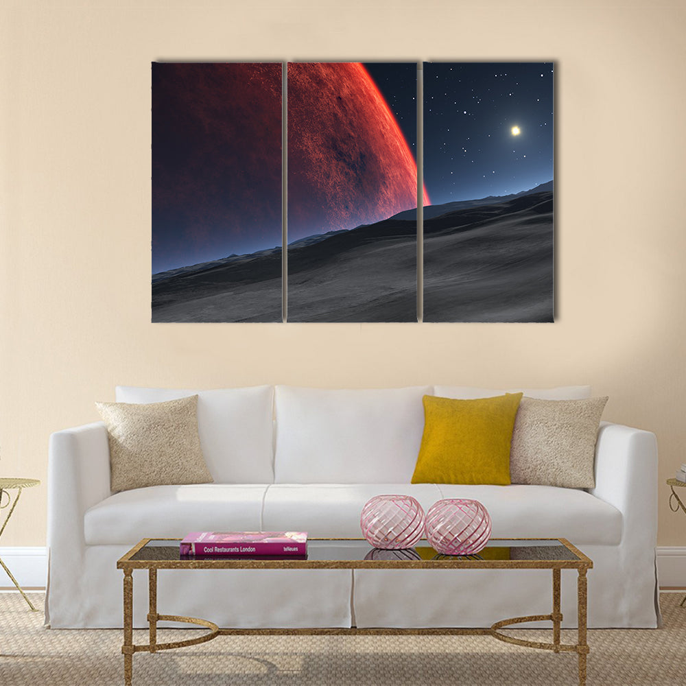 Deimos with the red planet Mars in the background Multi Panel Canvas Wall Art