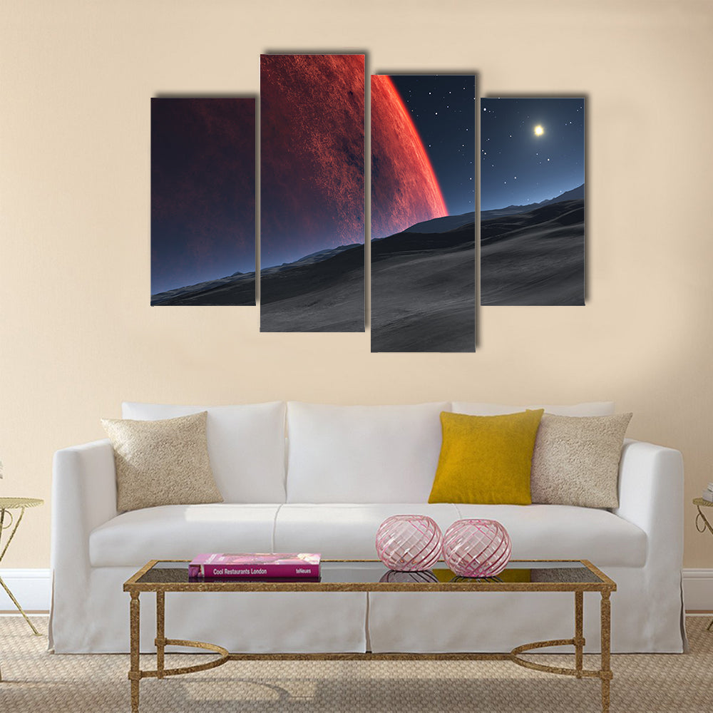 Deimos with the red planet Mars in the background Multi Panel Canvas Wall Art