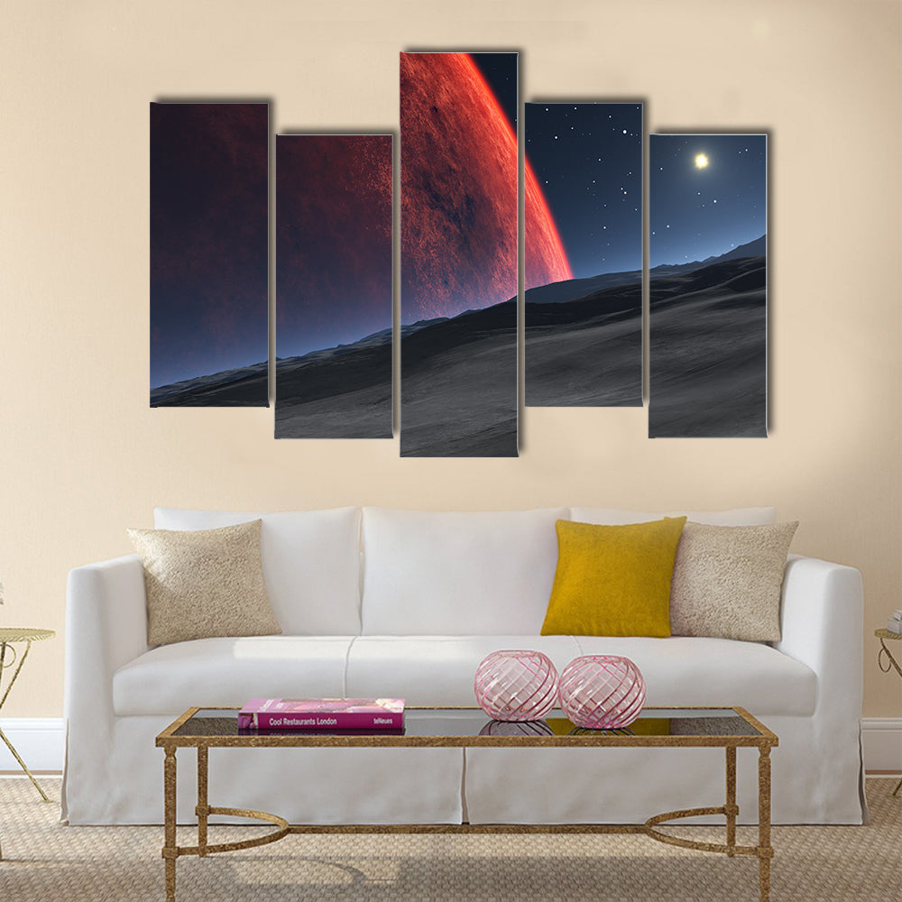 Deimos with the red planet Mars in the background Multi Panel Canvas Wall Art