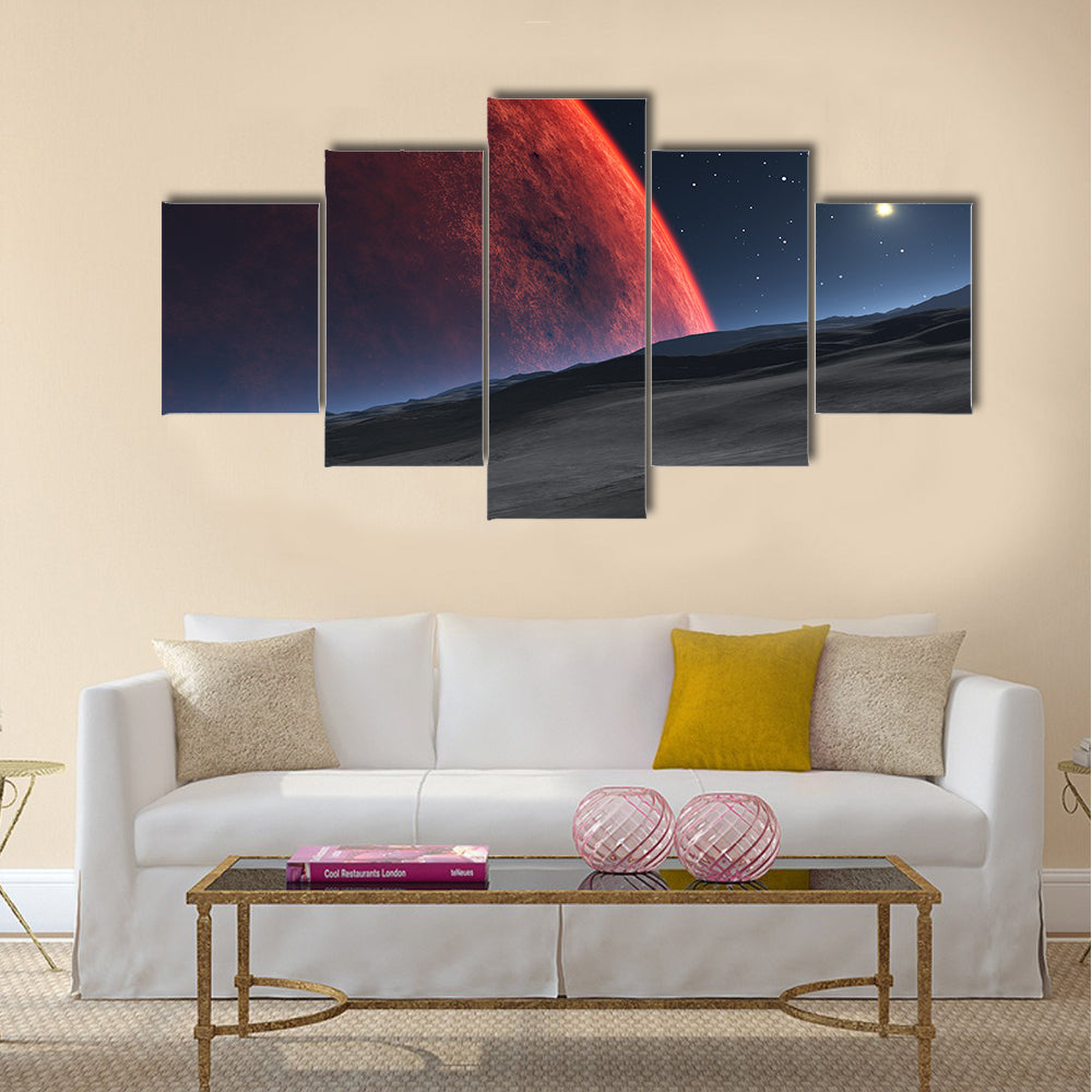 Deimos with the red planet Mars in the background Multi Panel Canvas Wall Art