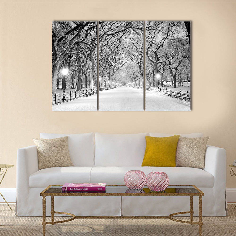NYC during a snow storm, early in the morning. Multi panel canvas wall art