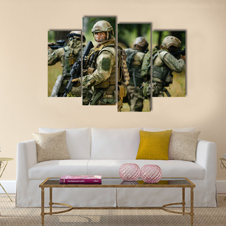 Soldiers Busy In Operation In A Jungle Multi Panel Canvas Wall Art Print
