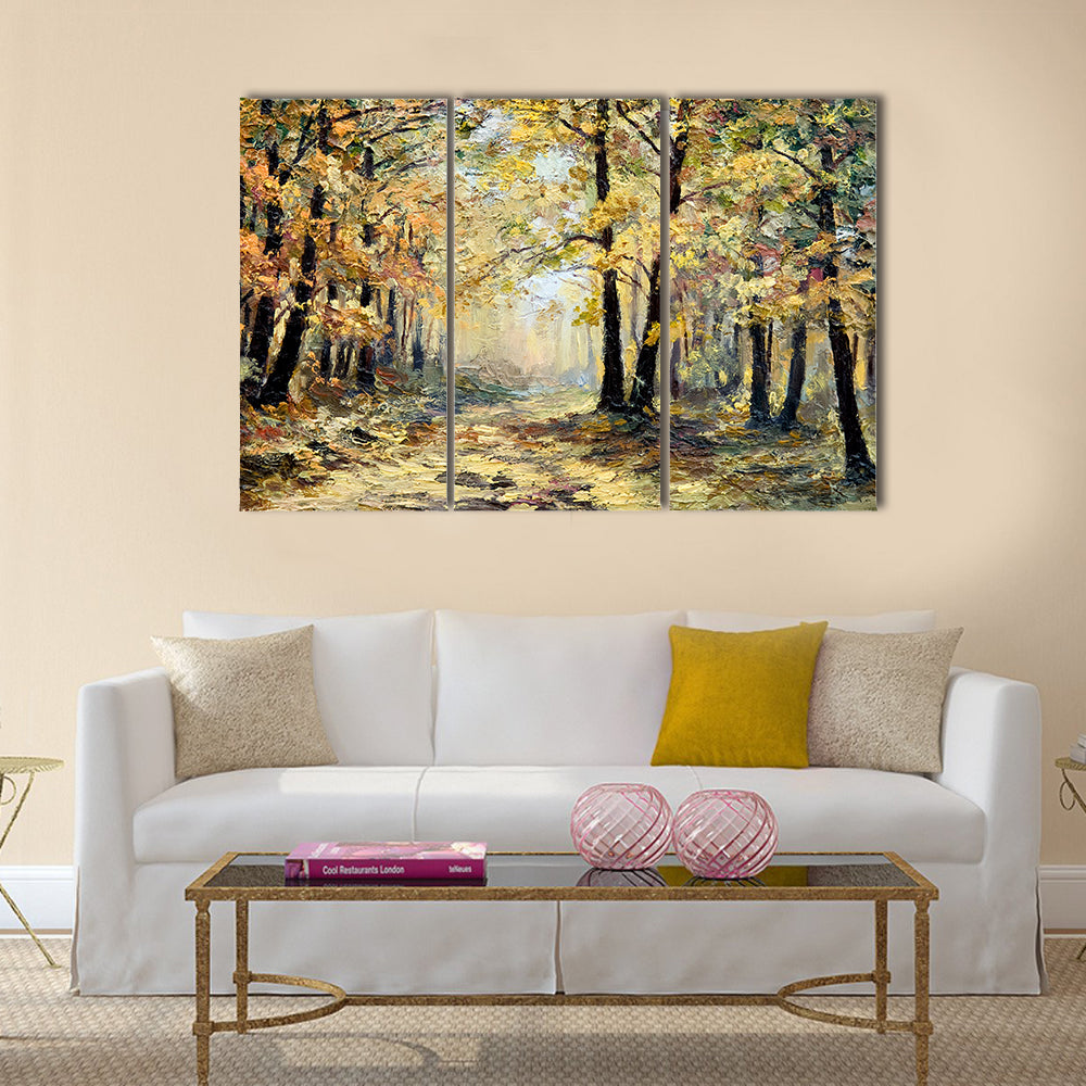 Oil painting landscape - autumn forest Multi Panel Canvas Wall Art