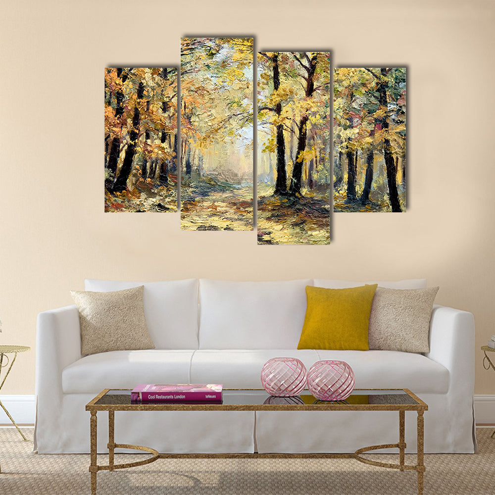 Oil painting landscape - autumn forest Multi Panel Canvas Wall Art