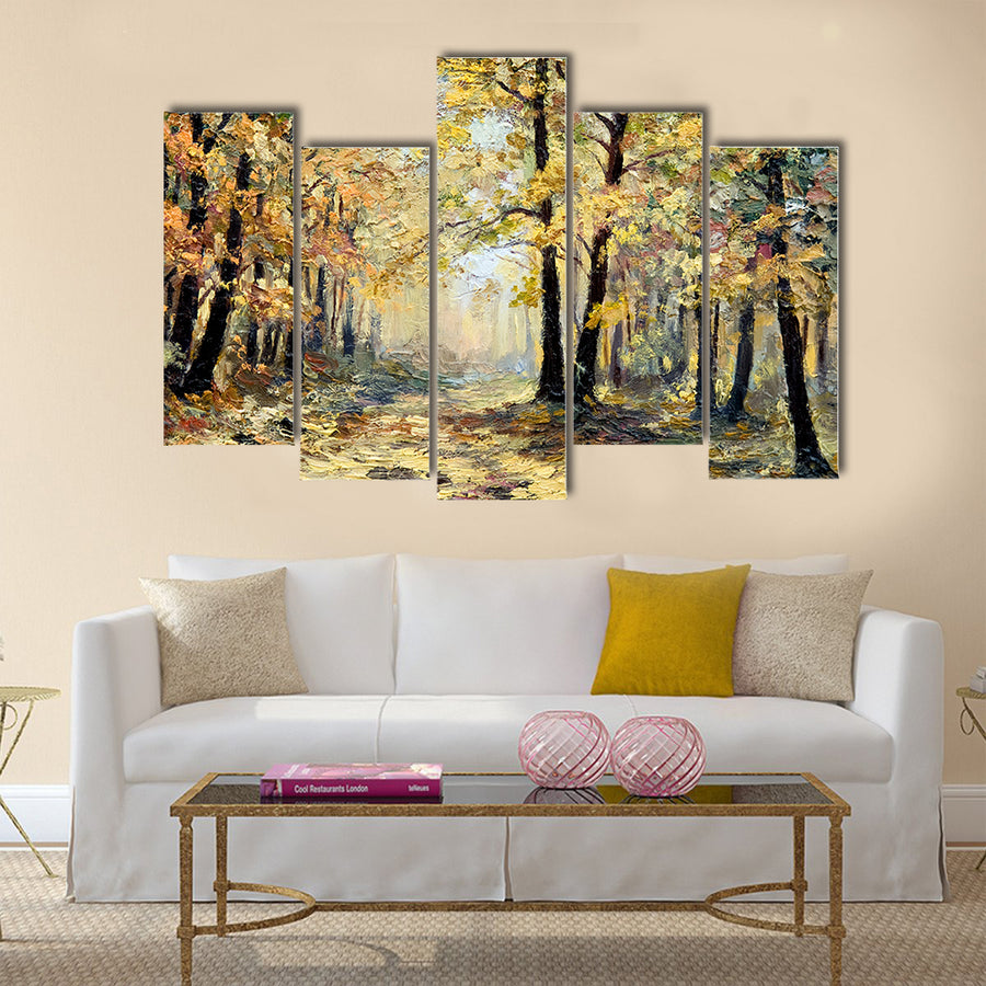 Oil painting landscape - autumn forest Multi Panel Canvas Wall Art