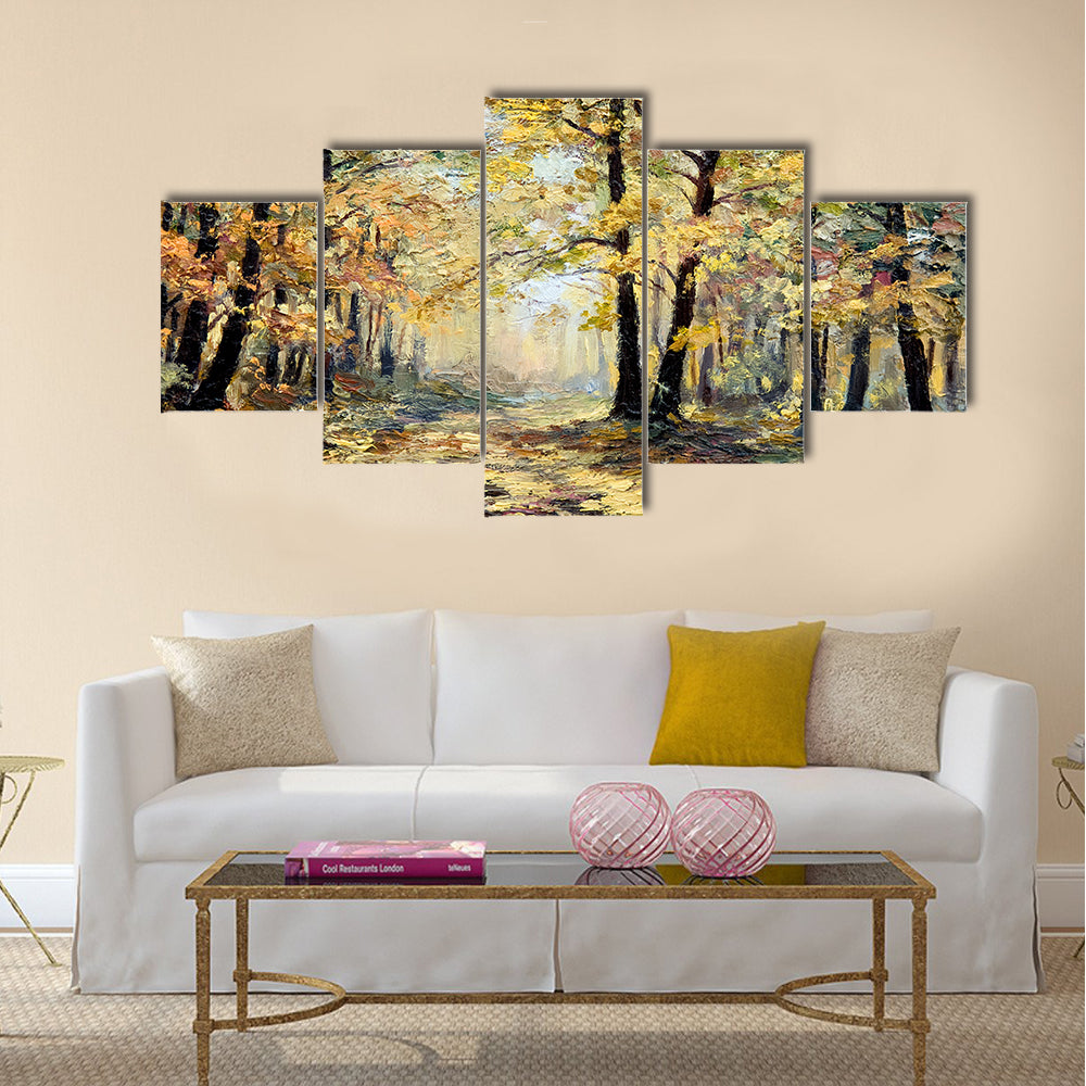 Oil painting landscape - autumn forest Multi Panel Canvas Wall Art