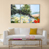 Oil painting landscape - meadow of daisies, nature Multi Panel Canvas Wall Art