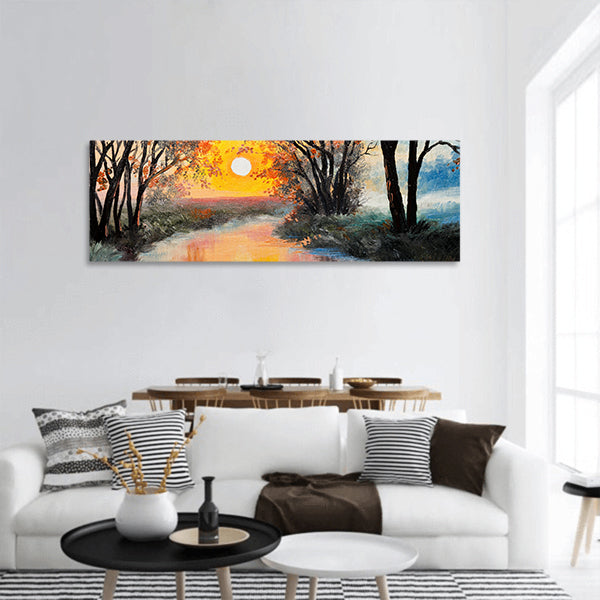 Beautiful view of river and trees panoramic canvas wall art