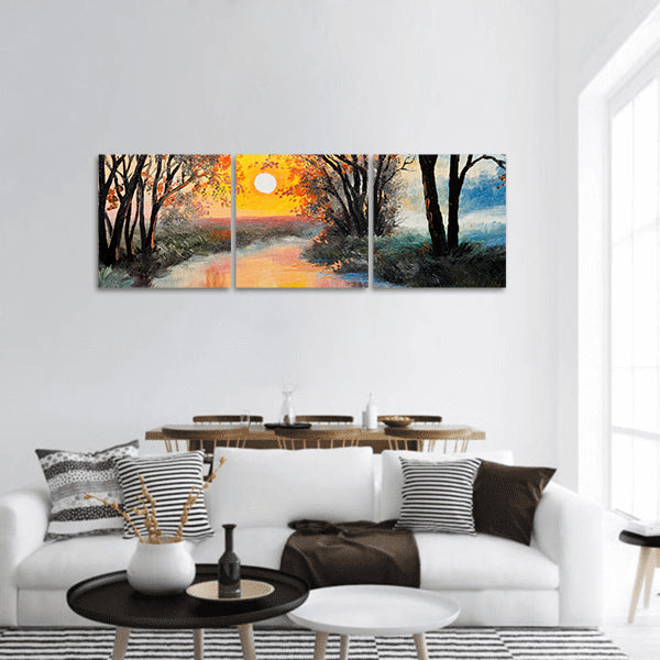 Beautiful view of river and trees panoramic canvas wall art