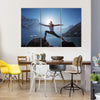 Young Woman is Practicing Yoga at Mountain Lake Multi Panel Canvas Wall Art