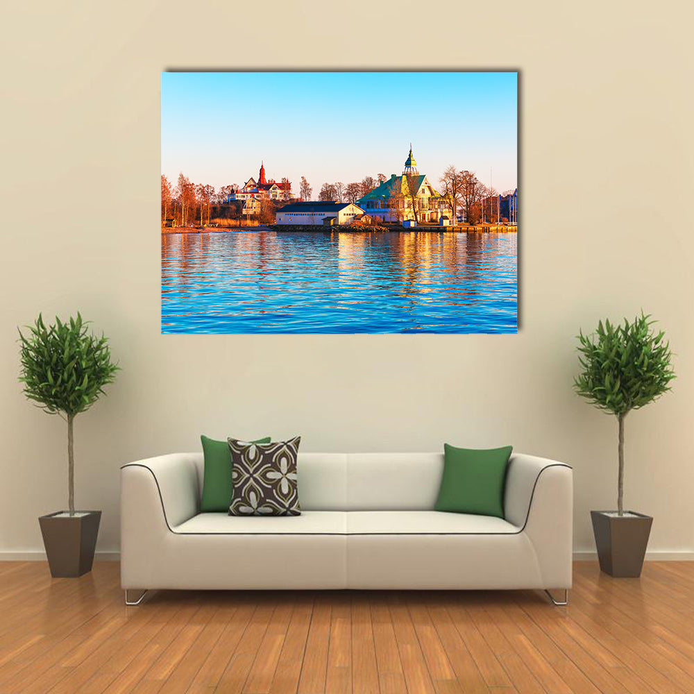 sea sunset in the harbor of the Old Town of Helsinki, Finland multi panel canvas wall art