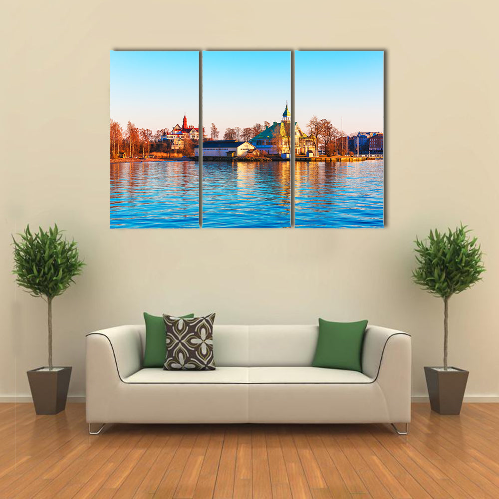 sea sunset in the harbor of the Old Town of Helsinki, Finland multi panel canvas wall art