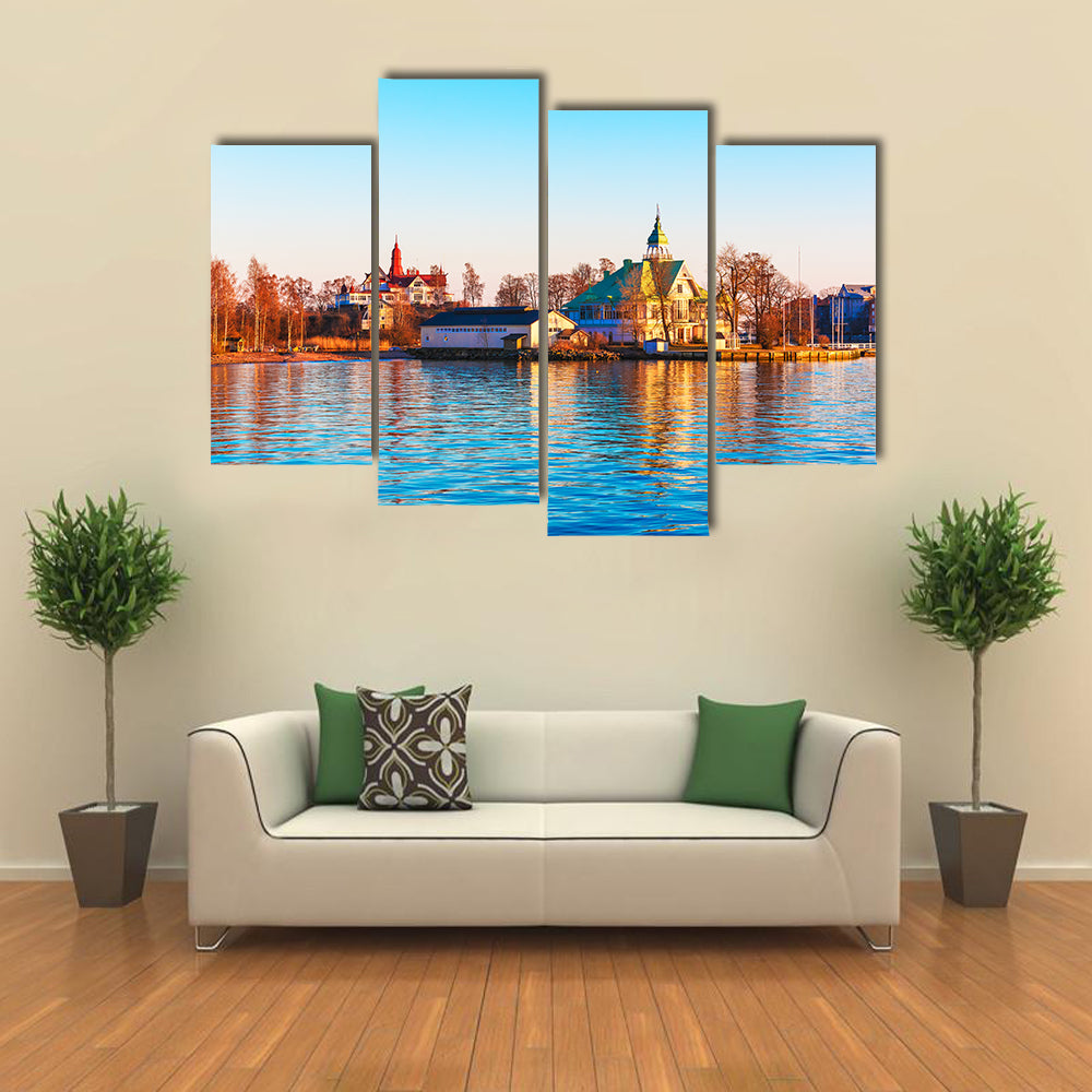 sea sunset in the harbor of the Old Town of Helsinki, Finland multi panel canvas wall art