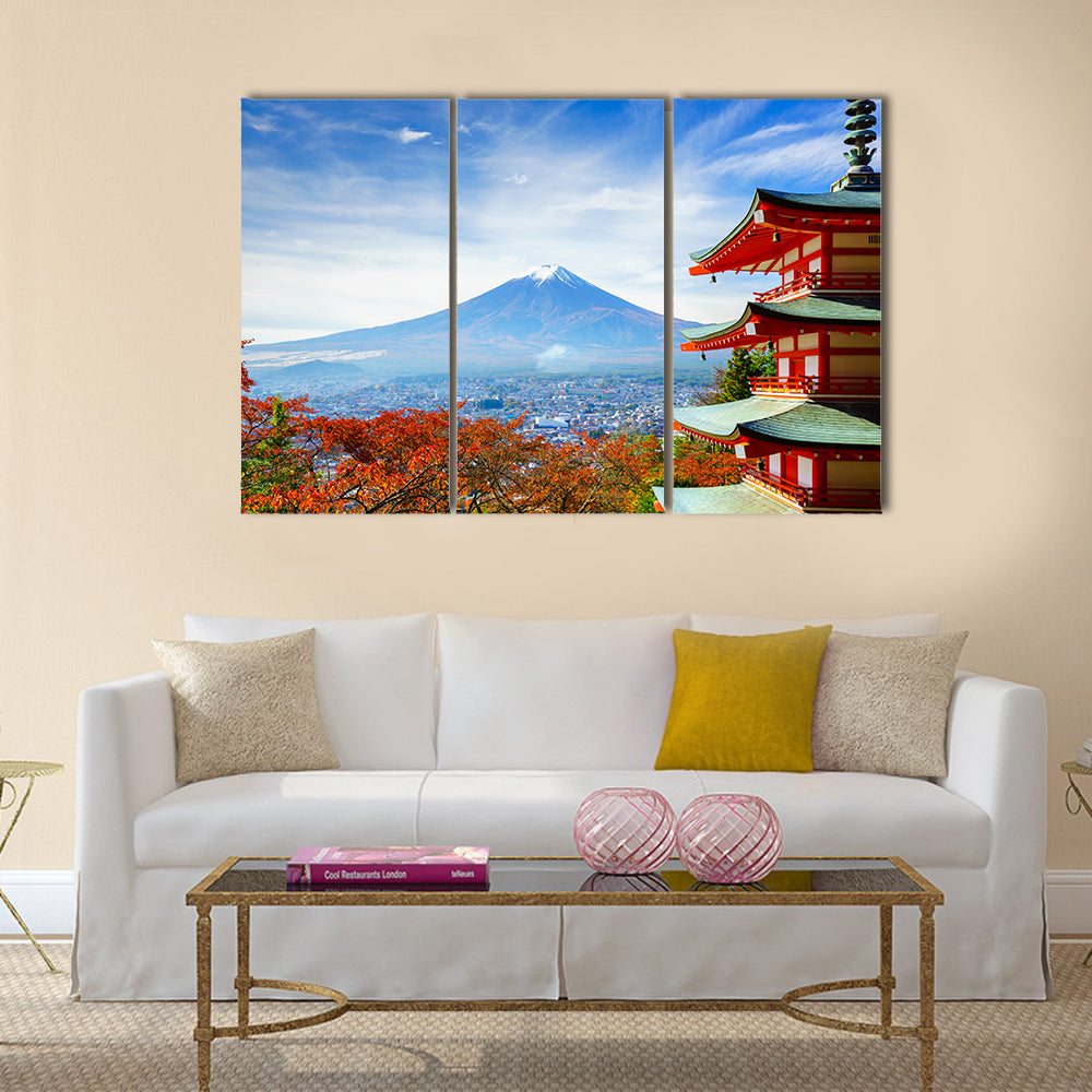 Mt. Fuji With Chureito Pagoda Fijiyoshida Japan Multi Panel Wall Art