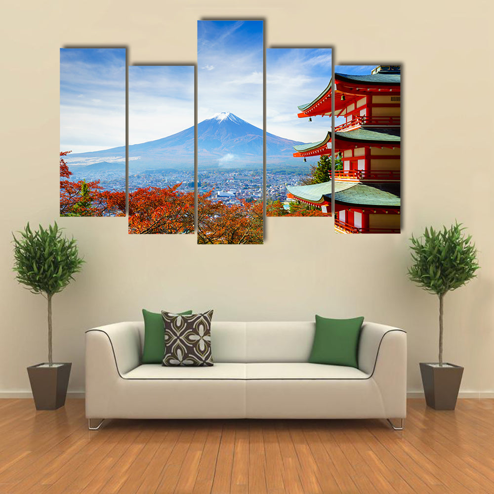 Mt. Fuji With Chureito Pagoda Fijiyoshida Japan Multi Panel Wall Art