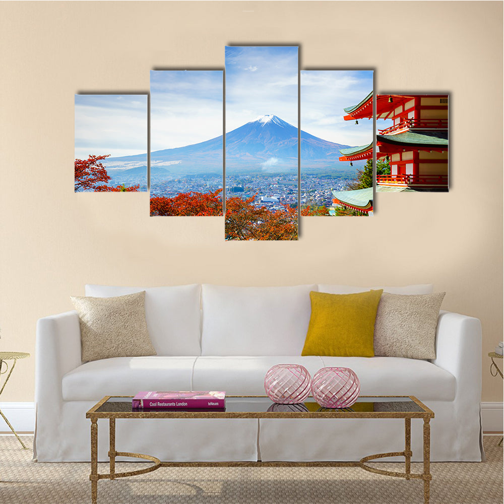 Mt. Fuji With Chureito Pagoda Fijiyoshida Japan Multi Panel Wall Art