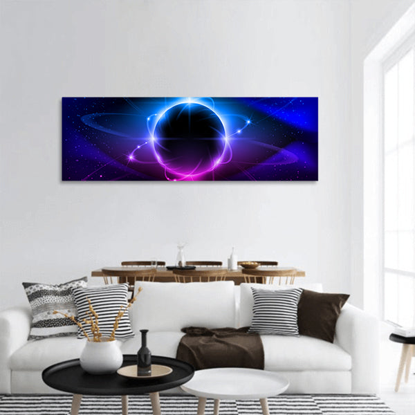 Space planet blue nebula panoramic canvas wall art