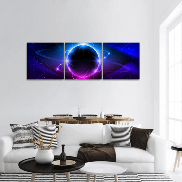 Space planet blue nebula panoramic canvas wall art