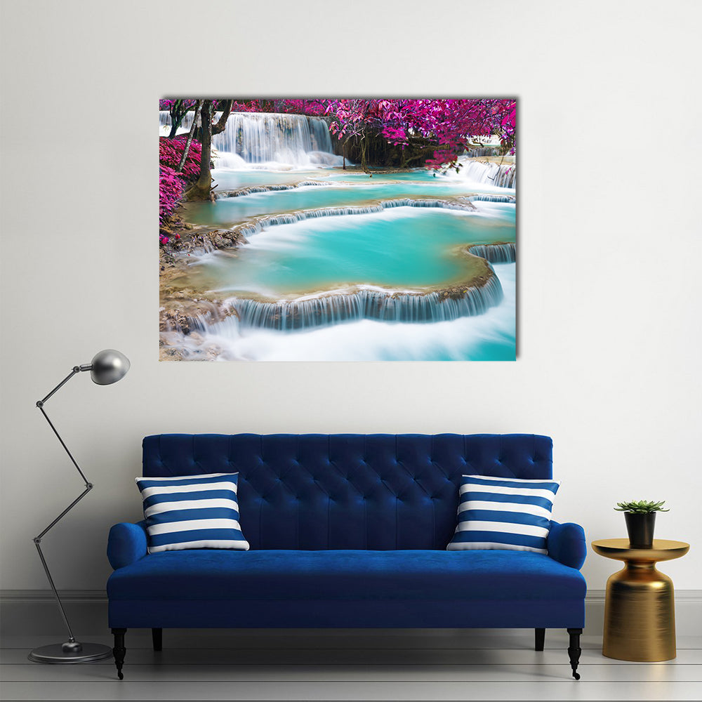 Torquoise Waterfall Of Kuang Si, Laos, Multi Panel Canvas Wall Art