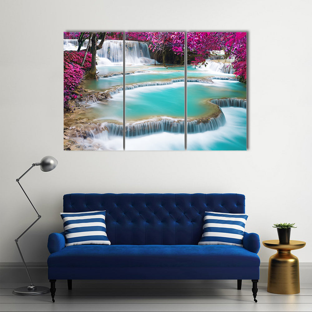 Torquoise Waterfall Of Kuang Si, Laos, Multi Panel Canvas Wall Art