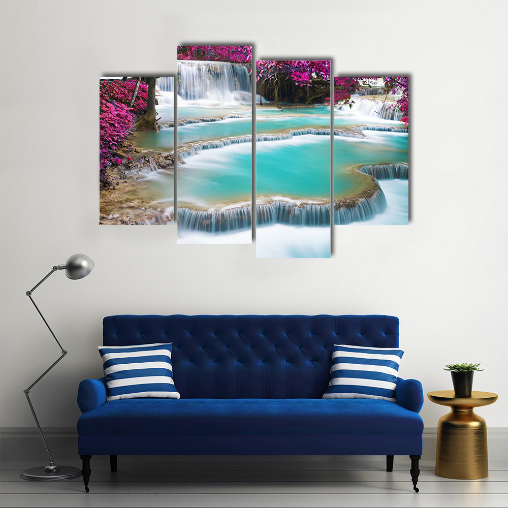 Torquoise Waterfall Of Kuang Si, Laos, Multi Panel Canvas Wall Art