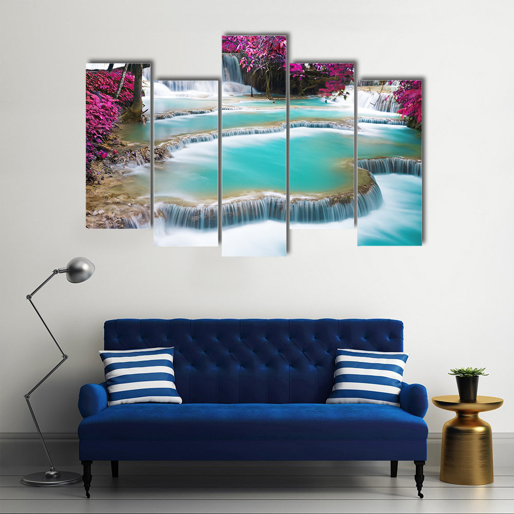 Torquoise Waterfall Of Kuang Si, Laos, Multi Panel Canvas Wall Art