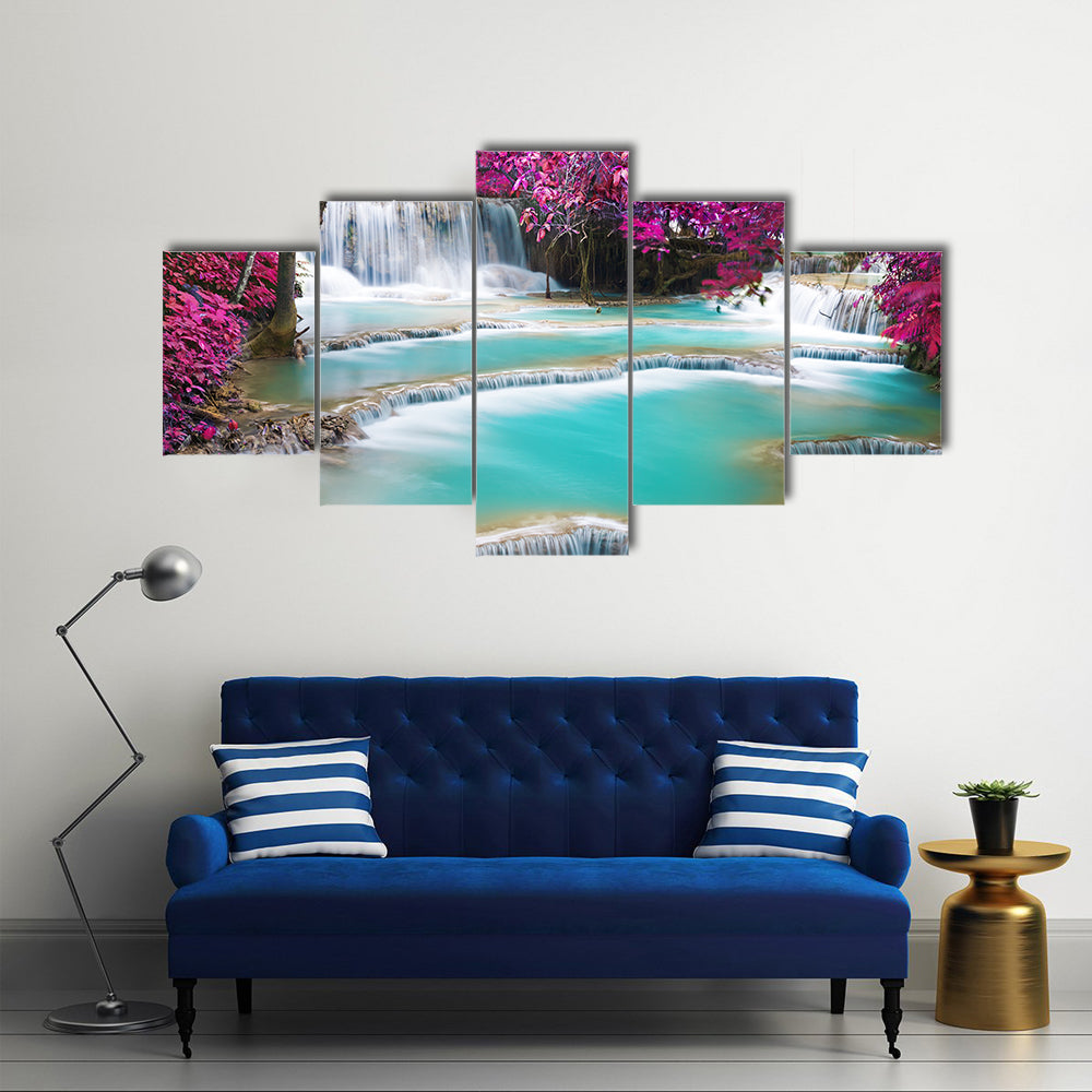 Torquoise Waterfall Of Kuang Si, Laos, Multi Panel Canvas Wall Art
