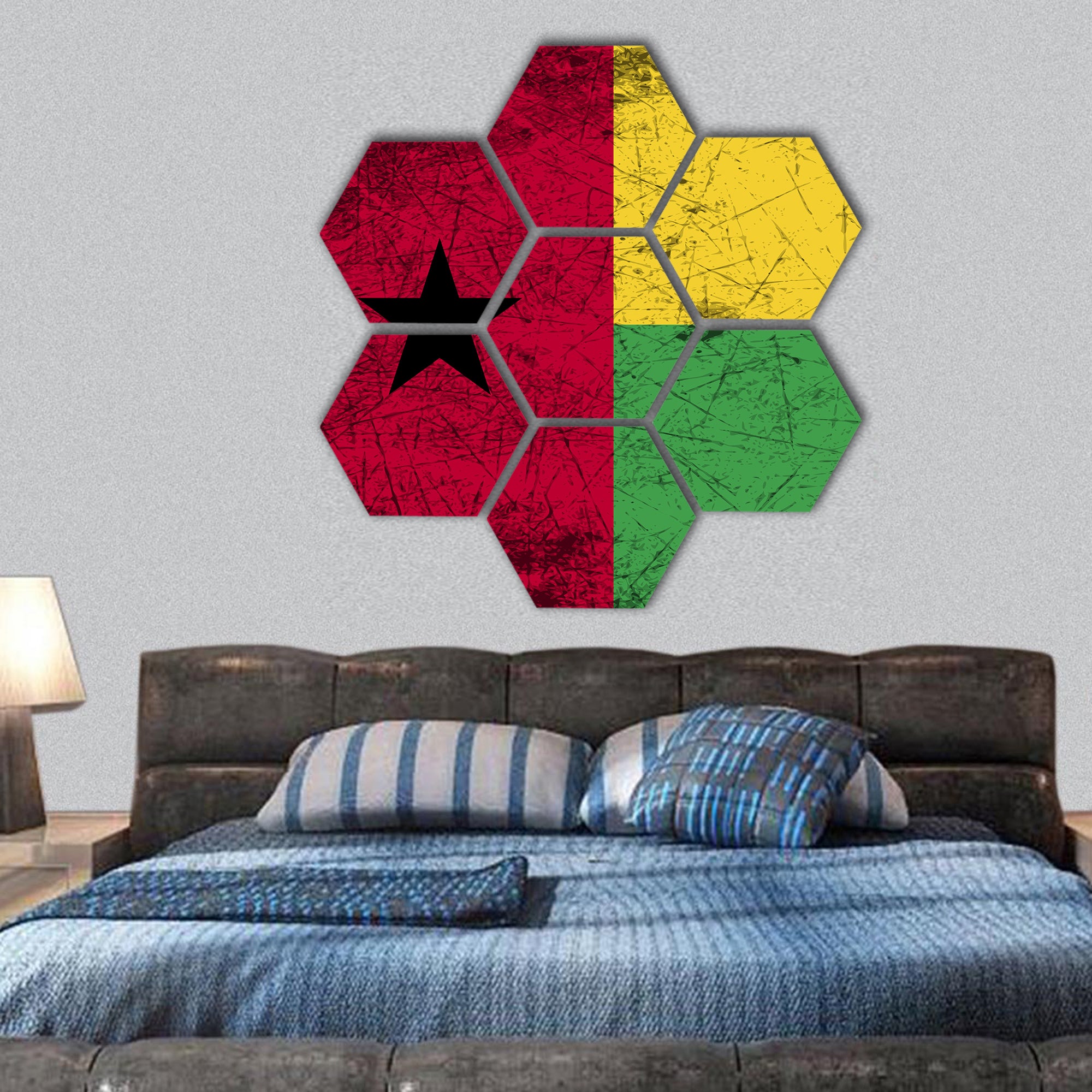 Flag of Guinea-Bissau with old texture hexagonal canvas wall art