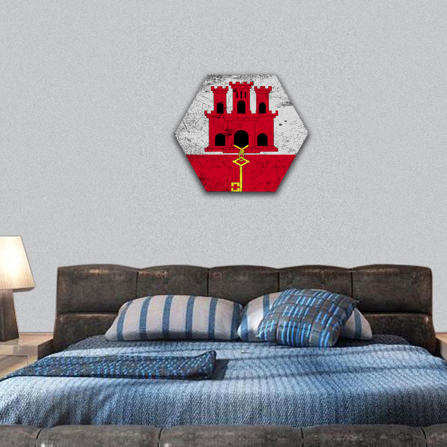 Flag of Gibraltar with old texture hexagonal canvas wall art