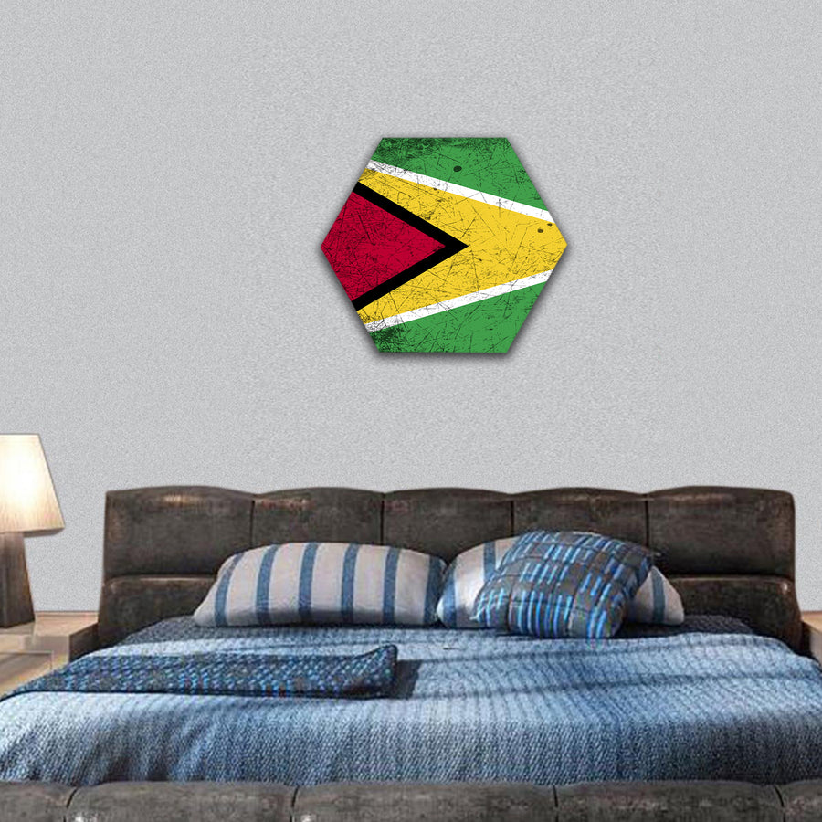 Flag of Guyana with old texture hexagonal canvas wall art