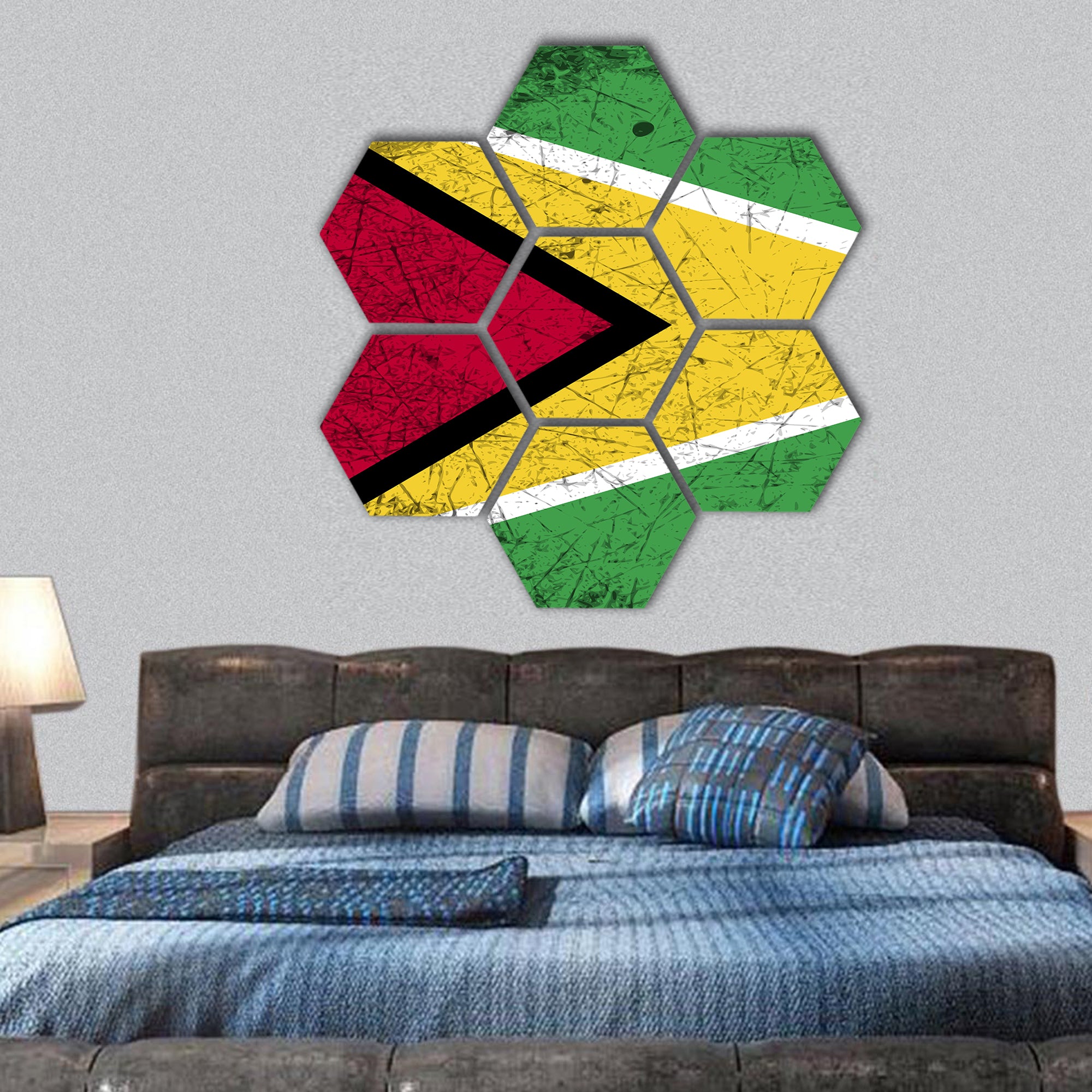 Flag of Guyana with old texture hexagonal canvas wall art