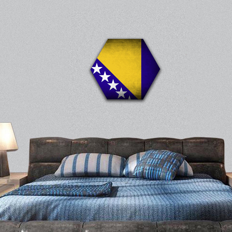 Flag of Bosnia and Herzegovina with old texture hexagonal canvas wall art