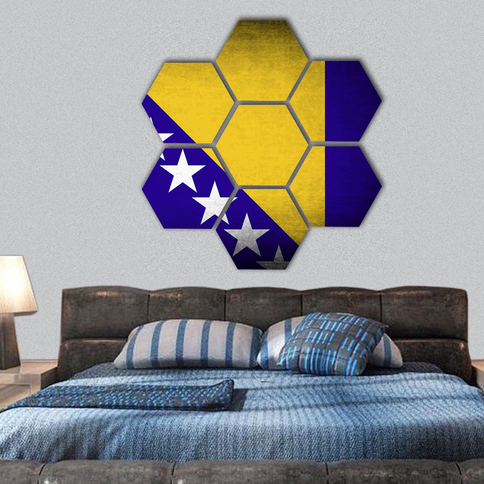 Flag of Bosnia and Herzegovina with old texture hexagonal canvas wall art