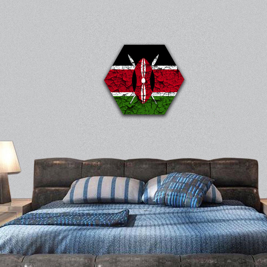 Flag of Kenya with old texture hexagonal canvas wall art