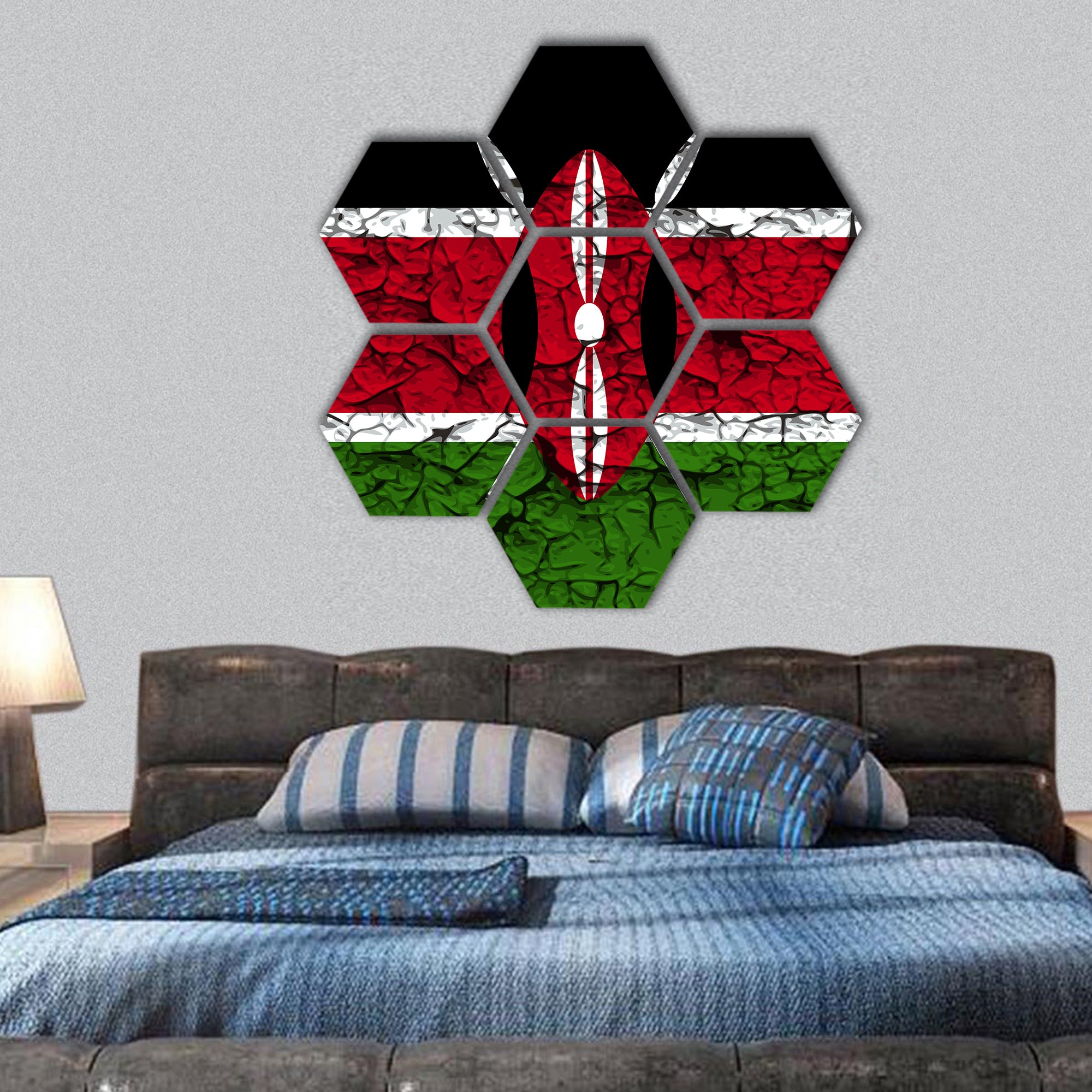 Flag of Kenya with old texture hexagonal canvas wall art