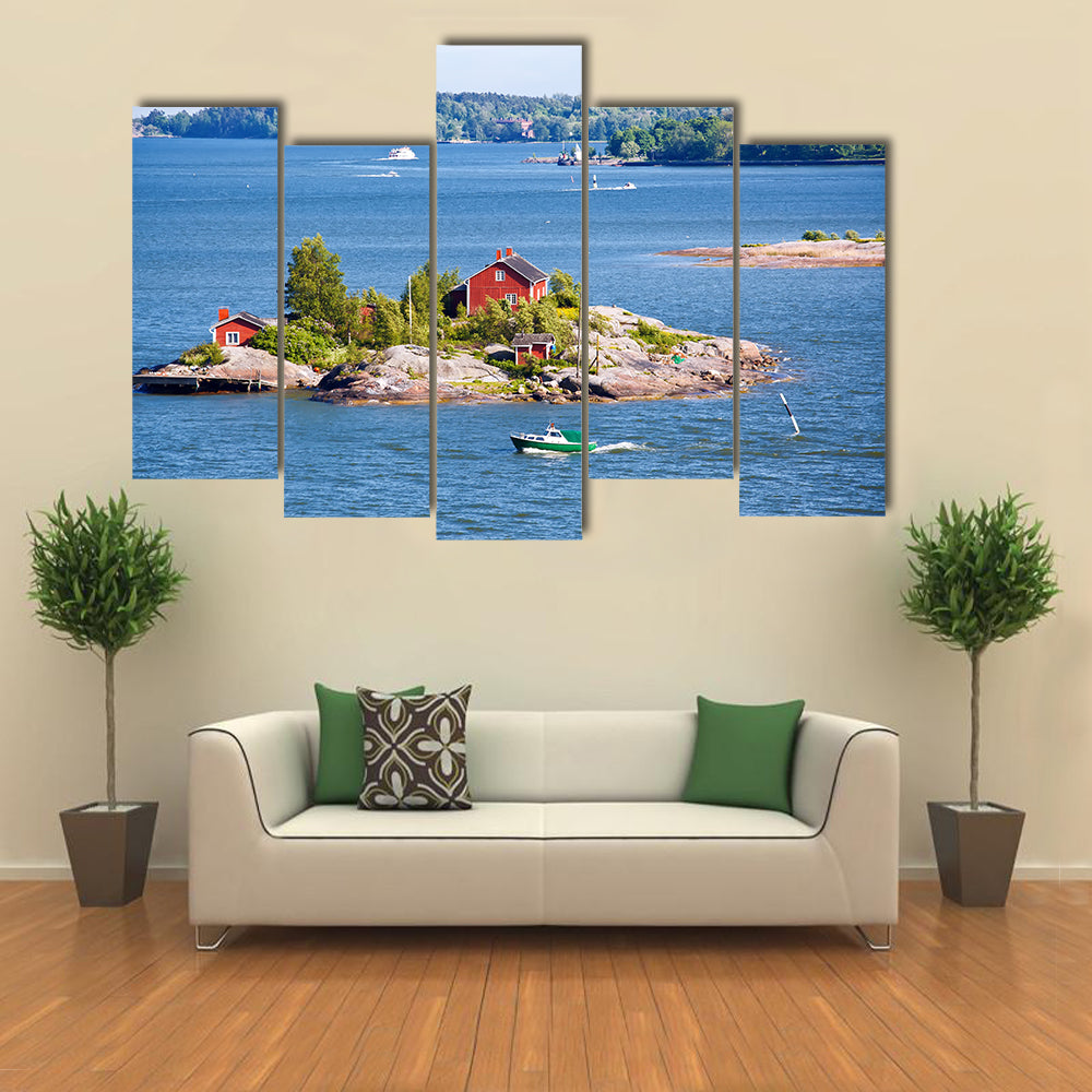 House on island in Baltic Sea, Helsinki, Finland multi panel canvas wall art