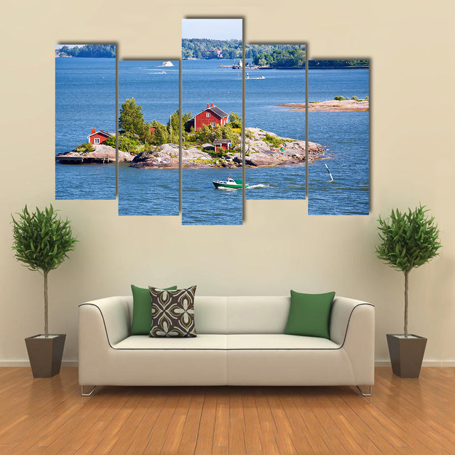 House on island in Baltic Sea, Helsinki, Finland multi panel canvas wall art