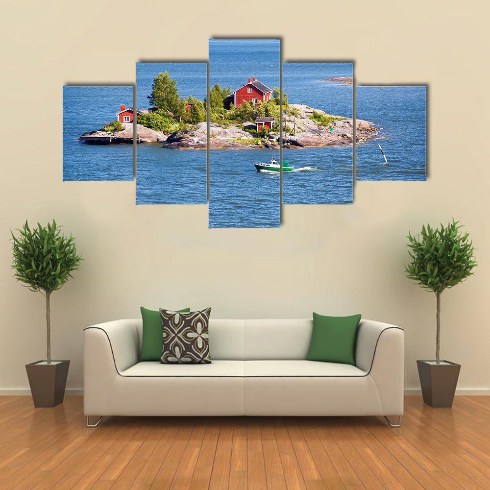 House on island in Baltic Sea, Helsinki, Finland multi panel canvas wall art