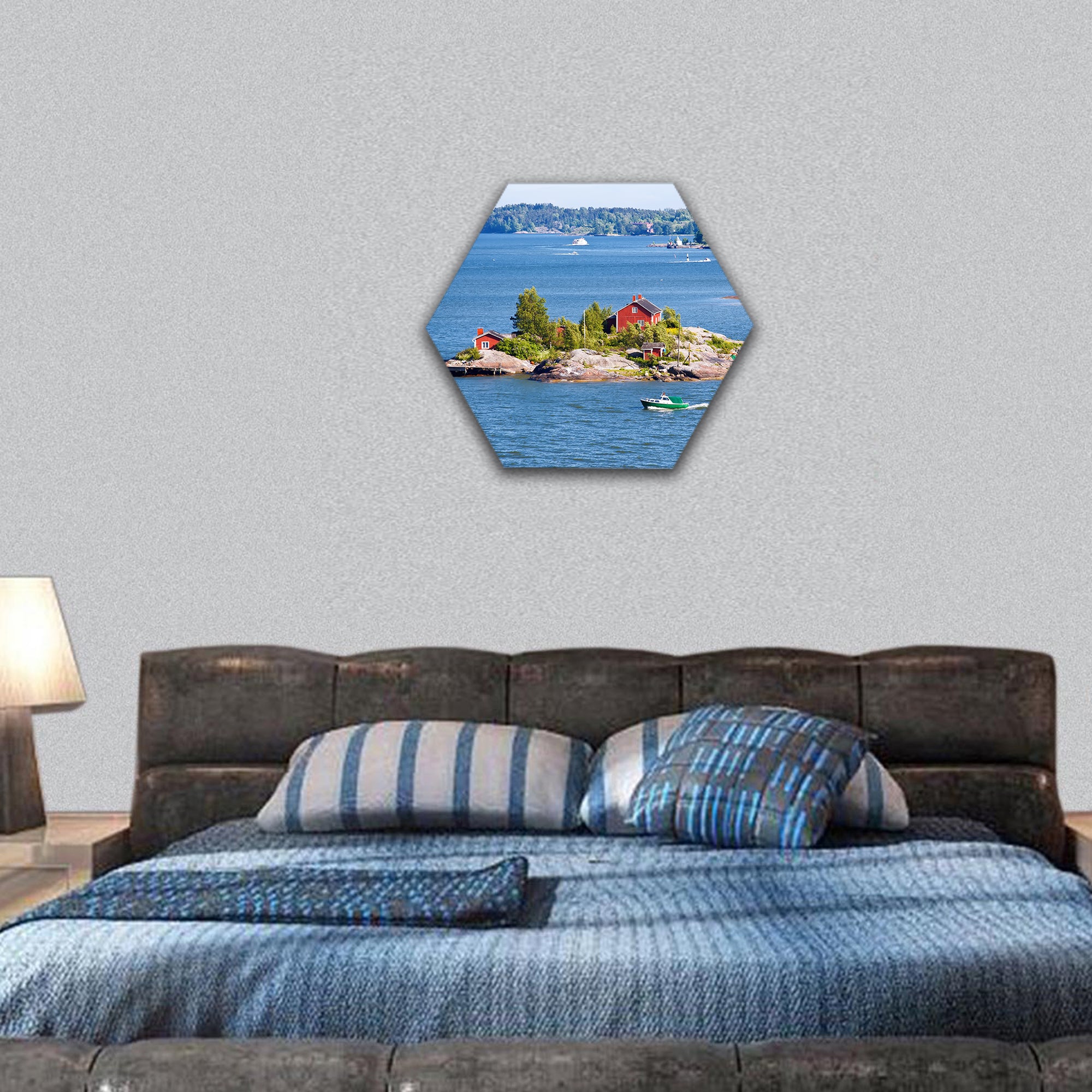 House on island in Baltic sea, Helsinki, Finland hexagonal canvas wall art
