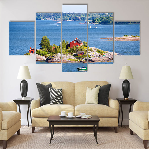 House on island in Baltic sea, Helsinki, Finland Multi panel canvas wall art