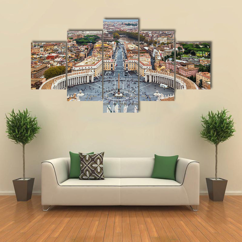 View of St Peter Square and Rome from the Dome of St Peter Basilica Vatican Multi panel canvas wall art