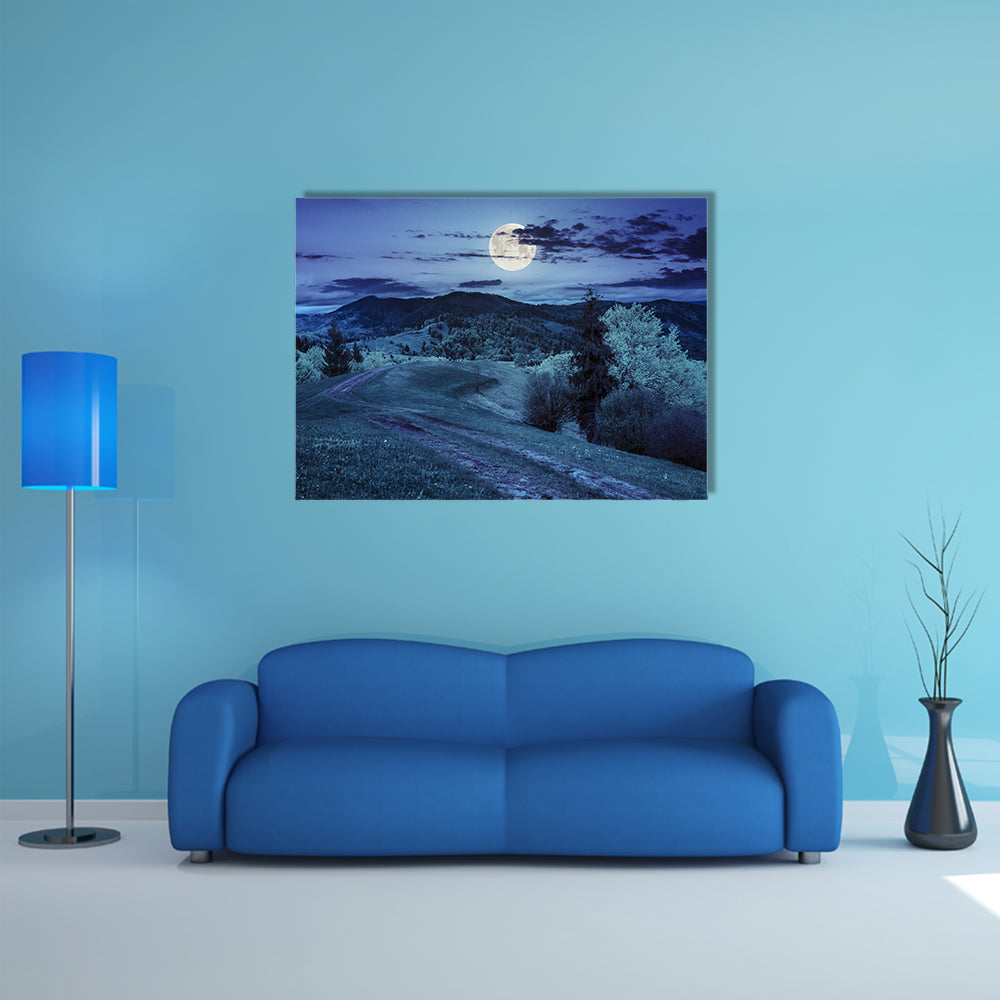 A Composite Mountain Landscape With Road On Hillside Meadow Few Fir Trees And Forest Multi Panel Canvas Wall Art