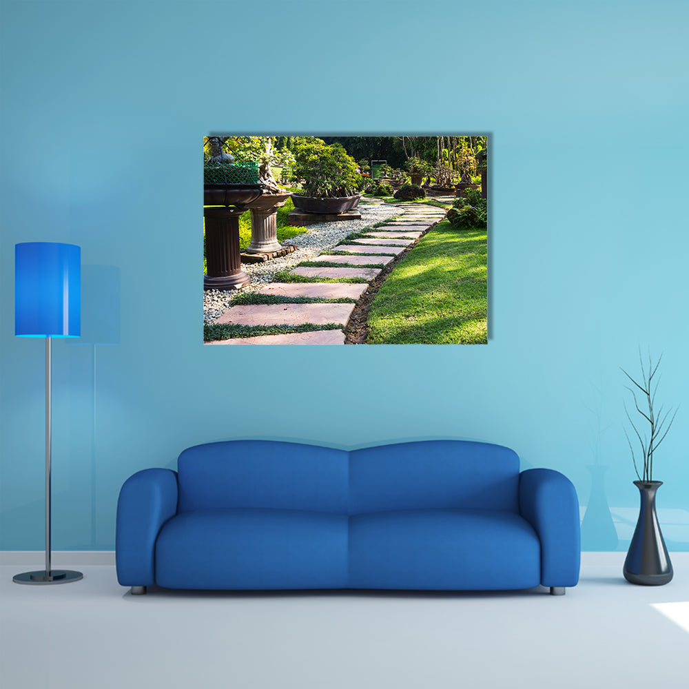 Landscaping And A Pathway In The Garden Multi Panel Canvas Wall Art