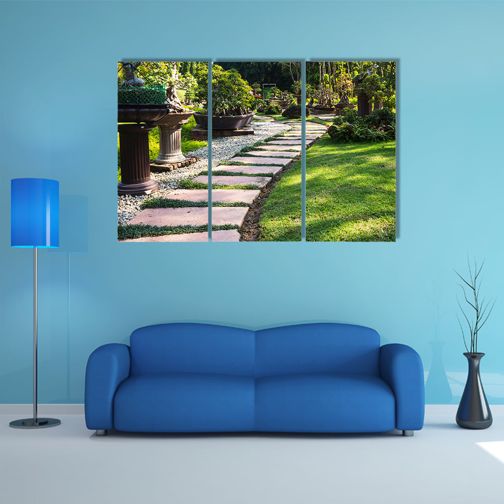 Landscaping And A Pathway In The Garden Multi Panel Canvas Wall Art