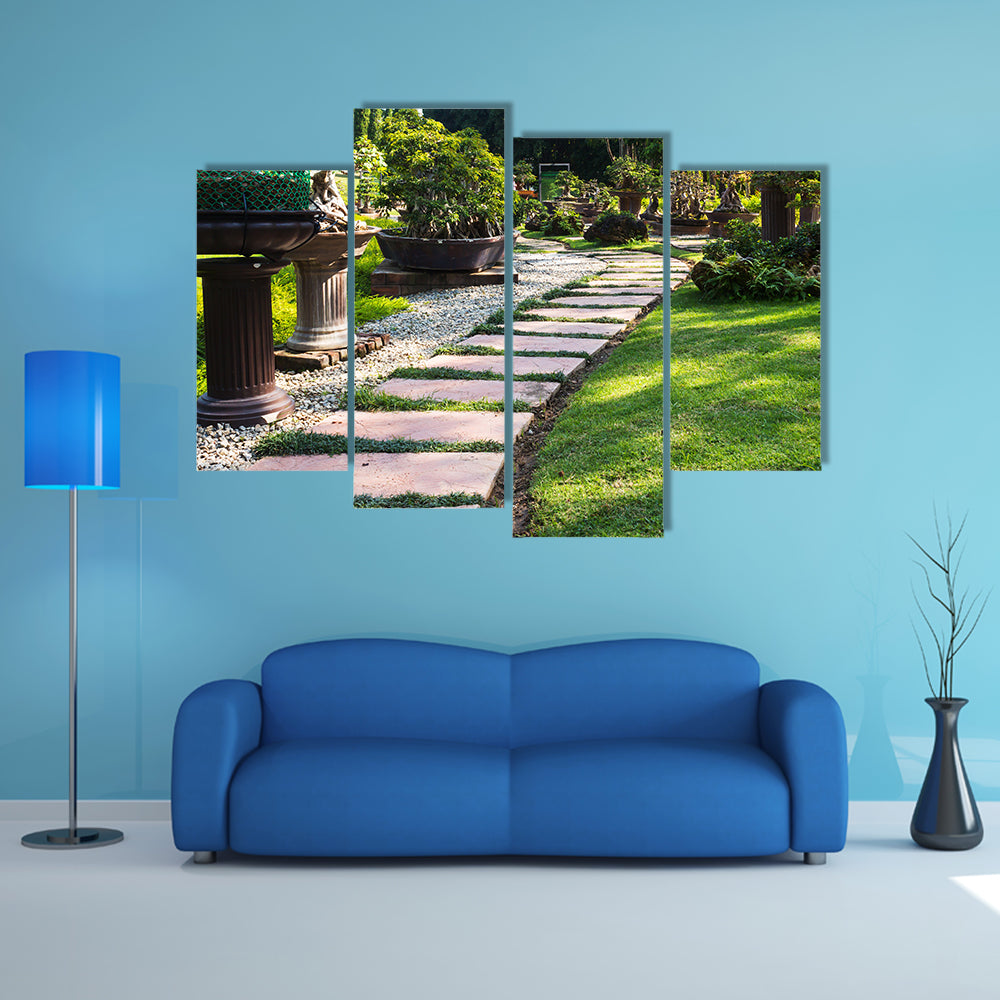 Landscaping And A Pathway In The Garden Multi Panel Canvas Wall Art