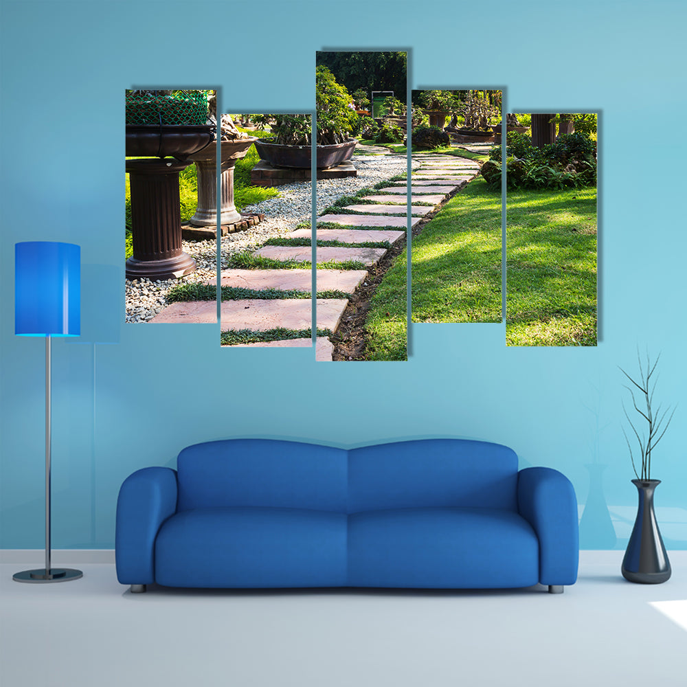Landscaping And A Pathway In The Garden Multi Panel Canvas Wall Art