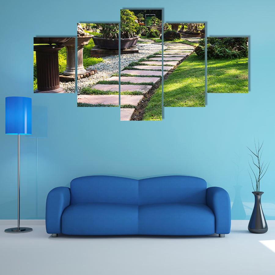 Landscaping And A Pathway In The Garden Multi Panel Canvas Wall Art